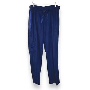 Ashley Stewart Linen Rayon Navy Blue Cargo Pull On Tuxedo Pants Women Size 18W